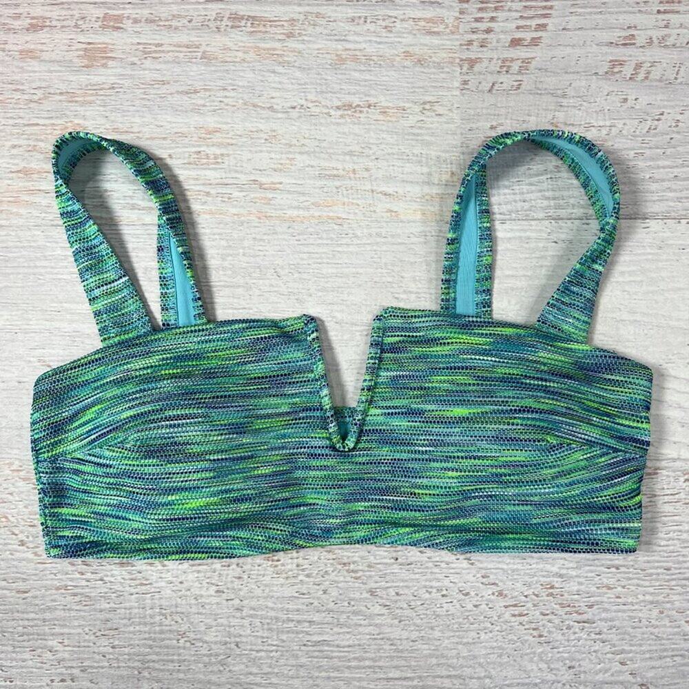 Aerie Space Dye Bandeau Bikini Top Size L Blue Green Strapless NWT